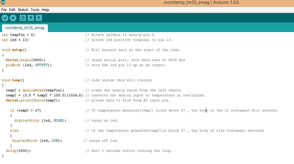 Room Temperature using LM 35 sensor &amp;  Arduino
